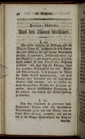 Dritter Abschnitt. Von den Thieren überhaupt