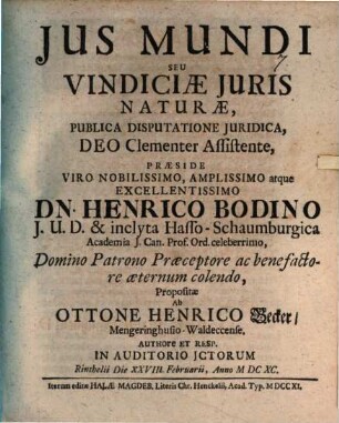 Jus mundi, seu vindiciae juris naturae
