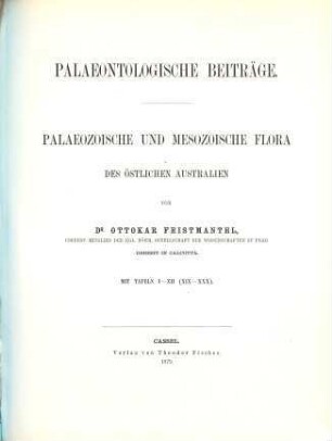 Palaeontologische Beiträge. 3,[2], Palaeozoische und mesozoische Flora des östlichen Australiens : [Nachtrag zur ersten Abhandlung]