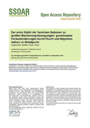 Der erste Gipfel der Vereinten Nationen zu großen Wanderungsbewegungen: gemeinsame Herausforderungen durch Flucht und Migration stehen im Mittelpunkt