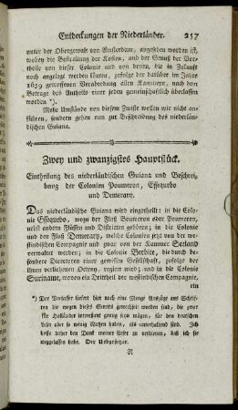Zwey und zwanzigstes Hauptstück. Eintheilung des niederländischen Guiana und Beschreibung der Colonien Poumeron, Essequebo und Demerary.