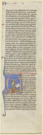 Initiale A: Nimbierter bärtiger Mann an einem Buchpult (verso Textfragment)