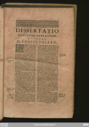Dissertatio De Tactice Hebraeorum, Authore D. Equite Folard.