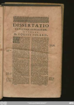 Dissertatio De Tactice Hebraeorum, Authore D. Equite Folard.