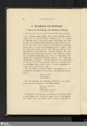 C. Kochkunst und Heilkunst