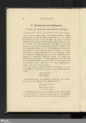 C. Kochkunst und Heilkunst