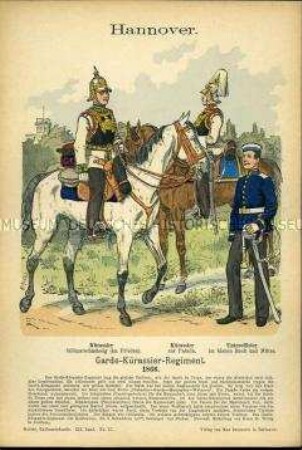 Uniformdarstellung, Gemeine und Unteroffizier des Garde-Kürassier-Regiments, Königreich Hannover, 1866.