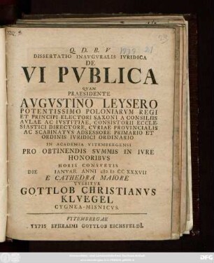 Dissertatio Inavgvralis Ivridica De Vi Pvblica