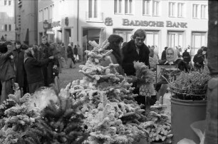 Freiburg: Weihnachtlicher Marktstand mit Blumenständen