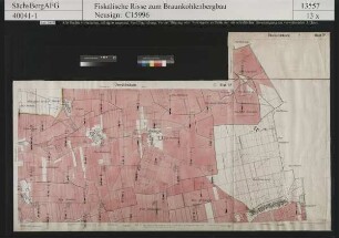 Leipziger Braunkohlengebiet mit den Resultaten der staatlichen Bohrungen; Fluren Kahnsdorf, Brösen, Leipen, Kieritzsch, Droßdorf, Mark Zöllsdorf, Breunsdorf, Pödelwitz, Kleinstolpen, Schleenhain, Droskau, Öllschütz, Großstolpen und Bergisdorf