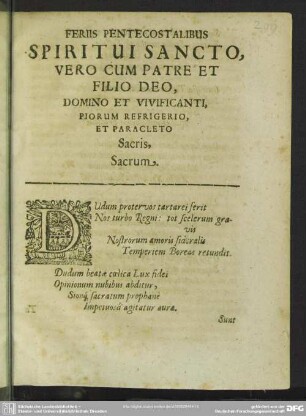 In Feriis Pentecostalibus ea, qua par est, devotione Propositum a Rectore Et Senatu Academiae Regiomontanae