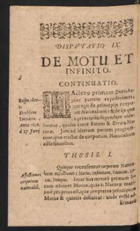 Disputatio IX. De Motu Et Infinito.
