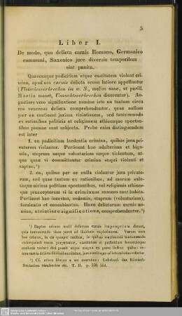 Liber I. De modo, quo delicta carnis Romano , Germanico communi, Saxonico jure diversis temporibus sint punita