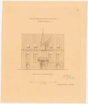 Katholische Kirche, Stralsund Denkmalpflege - Bauaufnahme: Aufriss Ansicht der Eingangsseite (Frankenstraße) 1:100