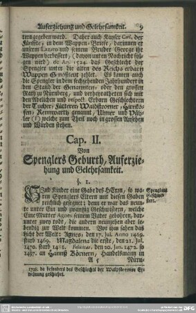 Cap. II. Von Sprenglers Geburth, Auferziehung und Gelehrsamkeit