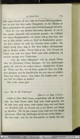 Caroline von Schelling an August Wilhelm von Schlegel, Jena, 22.06.1801