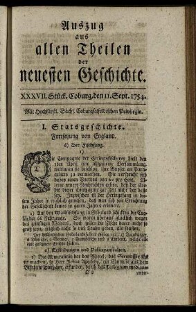 XXXVII. Stück. Coburg, den 11. Sept. 1754.