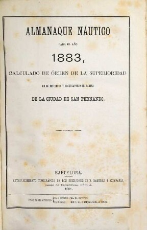 Almanaque náutico : para el año .... 1883 (1881)