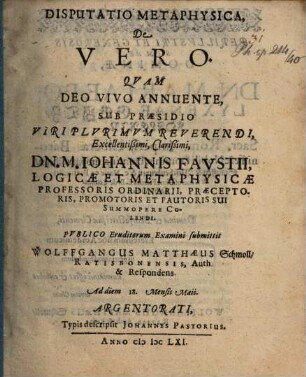 Disp. metaphys. de vero