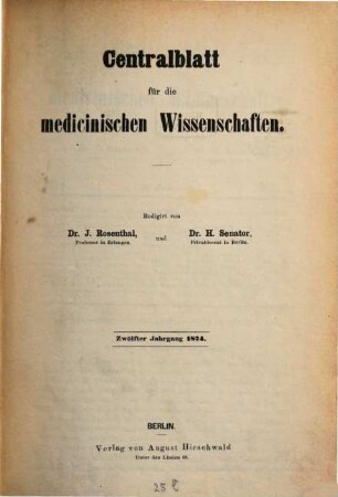 Centralblatt für die medicinischen Wissenschaften. 12. 1874
