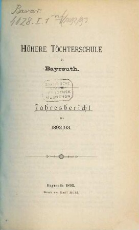 Jahres-Bericht. 1892/93