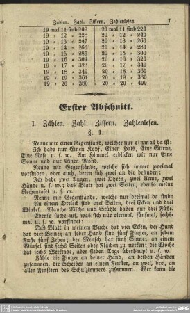Erster Abschnitt. I. Zählen. Zahl. Ziffern. Zahlenlesen