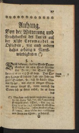 Anhang. Von der Witterung und Fruchtbarkeit des Landes ...