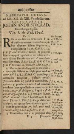 Disputatio Octava. ad Lib. XII. & XIII. Pandectarum. Respondente Johan. Andr. Stücrad, Rotenberga-Hasso.