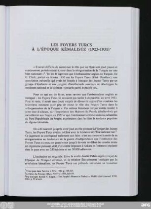 Les Foyers Turcs À L'Époque Kémaliste (1923-1931)