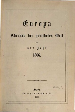 Europa : Chronik der gebildeten Welt. 1866,[1]