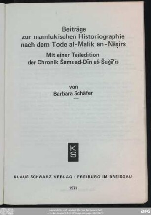 Beiträge zur mamlukischen Historiographie nach dem Tode al-Malik an-Nāṣirs