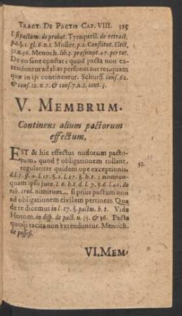 V. Membrum. Continens alium pactorum effectum.