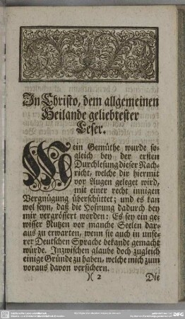 In Christo, dem allgemeinen Heilande geliebtester Leser