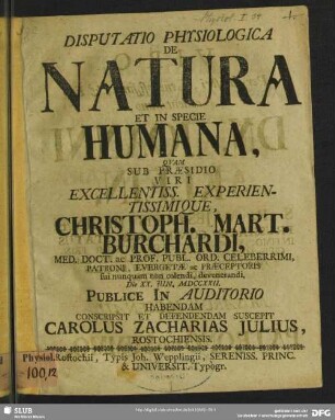 Disputatio Physiologica De Natura Et In Specie Humana