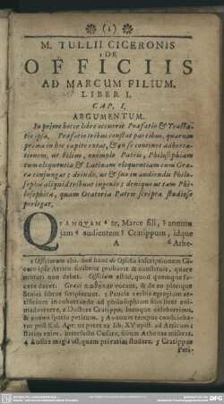 M. Tullii Ciceronis De Officiis Ad Marcum Filium. Liber I.