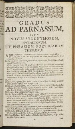 Gradus Ad Parnassum, sive Novus Synonymorum, Epithetorum, Et Phrasium Poeticarum Thesaurus.