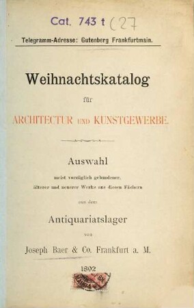 Kleinere Kataloge. [27.] 1892