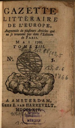 Gazette littéraire de l'Europe. 13. 1766, 5 - 6 (Mai und Juni)