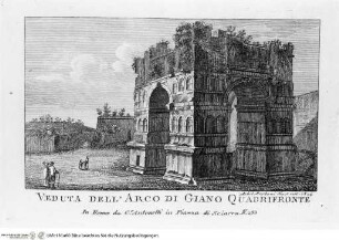 Nuova raccolta delle principali vedute antiche, e moderne dell'alma città di Roma e sue vicinanze / incise a bullino da Achille Parboni l'anno 1824 Roma, Giacomo Antonelli, letztes Jahr im Buch: 1829 - ca. 1830Veduta dell'Arco di Giano Quadrifronte - Nuova raccolta delle principali vedute antiche ...