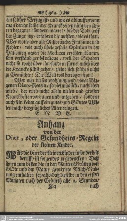 Anhang von der Diaet, oder Gesundheits-Regeln der kleinen Kinder