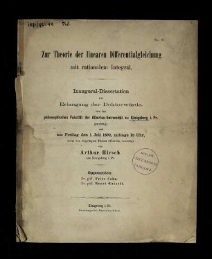 Zur Theorie der linearen Differentialgleichung mit rationalem Integral