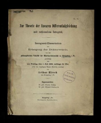 Zur Theorie der linearen Differentialgleichung mit rationalem Integral