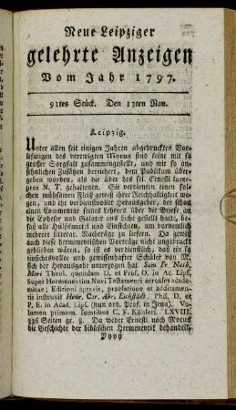 91tes Stück. Den 13ten Nov.