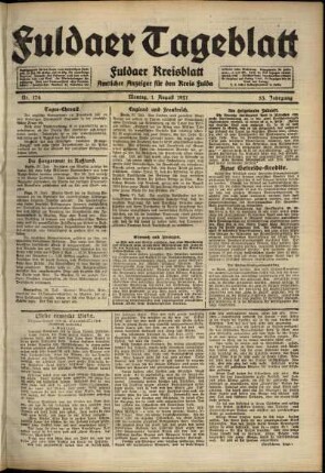 Ausgabe vom Montag, den 01. August 1921.