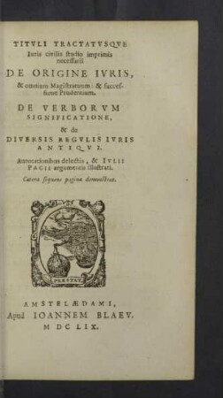 Tituli Tractatusque Iuris civilis studio imprimis necessarii De Origine Iuris...