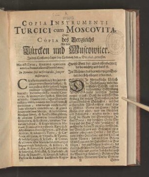 Copia Instrumenti Turcici cum Moscovita. Oder: Copia des ...