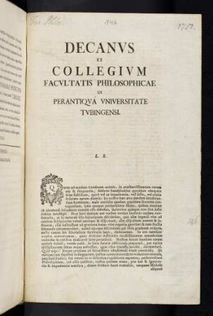 Decanvs Et Collegivm Facvltatis Philosophicae In Perantiqva Vniversitate Tvbingensi. L. S.