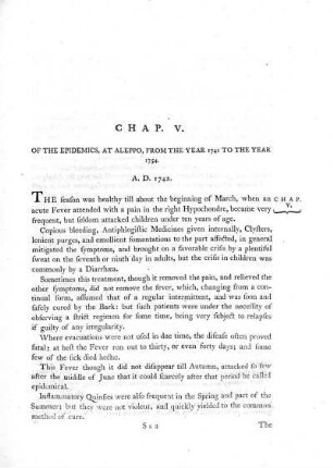 Chap. V. Of the epidemics, at Aleppo, from the year 1741 to the year 1754.
