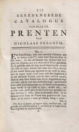 Beredeneerde Catalogus Van alle de Prenten Van Nicolaus Berchem, Vervattende Een Beknopte Doch Zeer Naauwkeurige Beschryving Van Al Het Geene Dat Na De Schilderyen En Teekeningen Van Dien Voortreffelyken Meester, ..