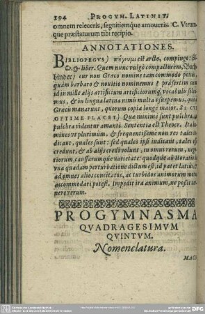 Progymnasma Quadragesimum Quintum. Nomenclatura